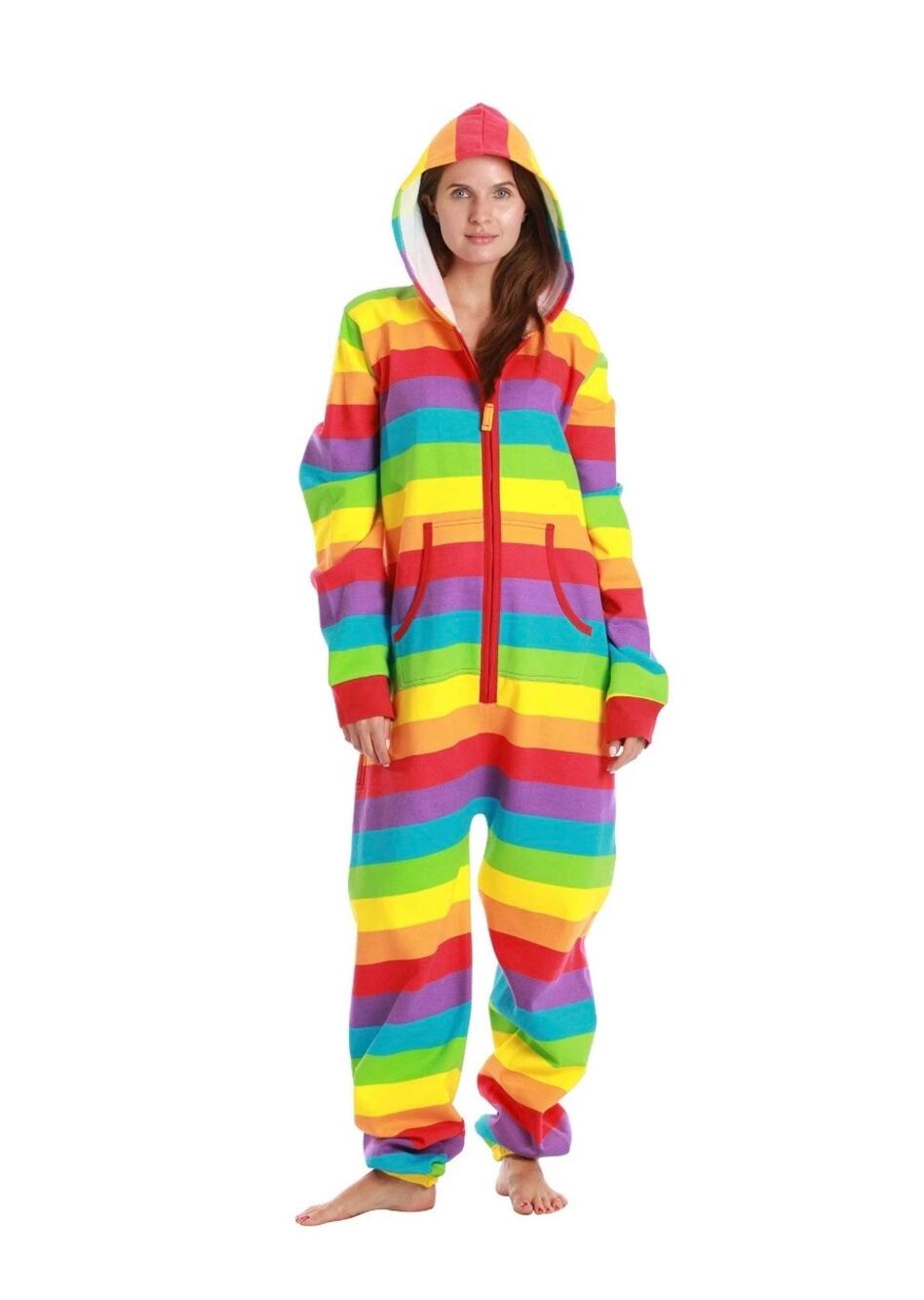#followme Rainbow Hooded Jumpsuit Adult One Piece Full Zip Pajamas Size M